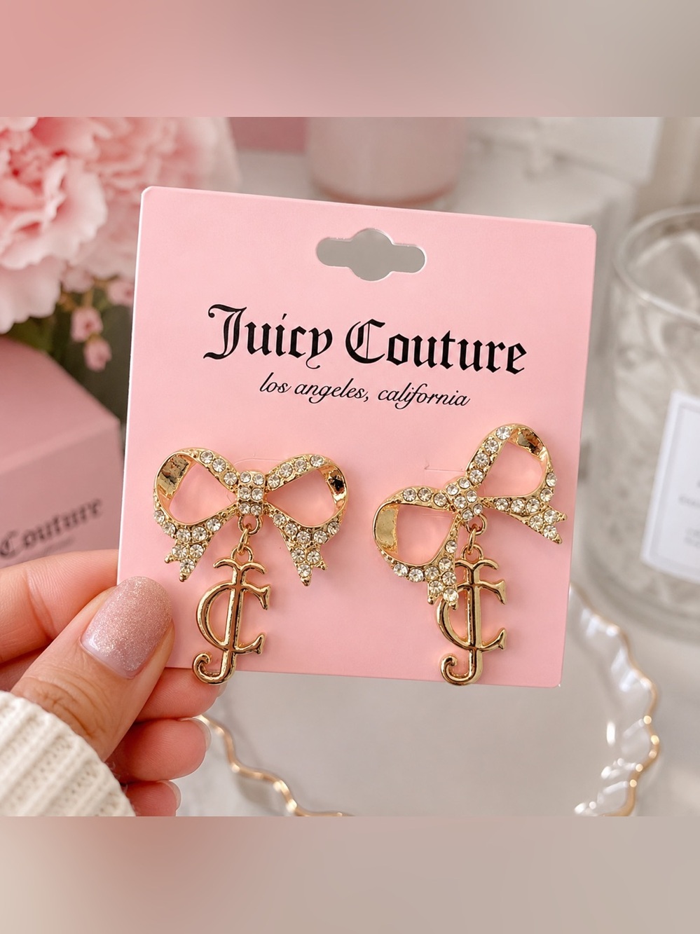 Juicy Couture Gold Bow Rhinestone Drop Earrings NWT | Coquette Y2K